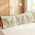 Longue taie d'oreiller double avec broderie fleurs et oiseaux, bordure verte gaze respirante - Floraison de Camélia