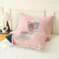 Pure cotton gauze pillow cover with cute cartoon cup embroidery for home and dorm bed use. - Single Piece / A Cup of Apple