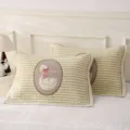 Cute gauze pillow cover with duck embroidery, green and white stripes, soft cotton for home use. - Single / Swan Elegy