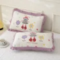 Kids cotton gauze pillowcase with cute cartoon girl embroidery and purple lace trim for home - Flower Girl / Inner Diameter 35*55cm (Single Pack)