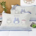 Cute cotton grid pillowcase towel soft comfortable cartoon rabbit design for bedroom bed 01 - 52x78cm (Single Pack) / Cute Bunny Blue