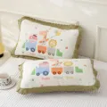 Cotton gauze children pillowcase with cute cartoon train embroidery and lace ruffle trim. - Little Train / Inner Diameter 35*55cm (Single Pack)