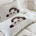 Housse de coussin en gaze à quatre couches avec broderie panda, tissu en coton respirant. - 52 * 75 cm / Panda couché - Bord droit