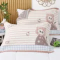 Soft cotton cute cat pillowcase, striped pillow towel for kids and home daily use, cozy bedroom - Dessert Cat - Pink