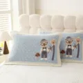 Soft cotton gauze pillowcase variant featuring cute cartoon bear embroidery for home bedding. - Gentleman Bear