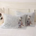 Cute cartoon dinosaur embroidered cotton pillowcases pair, soft breathable bedroom bedding. - Playful Dinosaur Blue
