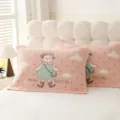 Cute pink rabbit cartoon gauze pillowcase set, soft cotton couple pillow cover for home. - Heart Bunny