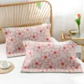 Breathable Cotton Woven Pillow Towel Variant, Soft Floral Pattern Household Bedding Essential - Blooming Flowers - Red