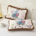 Children gauze lace pillowcase set, breathable cotton pillow cover with embroidery, brown. - Penfolds
