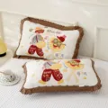 Comfortable cotton gauze lace pillowcases set with cute lucky embroidered patterns for home use. - Good Luck