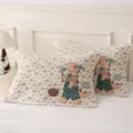 Cute cartoon dinosaur gauze pillowcases pair for bedroom home cotton soft breathable bedding - Flower Dinosaur