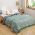Soft cotton gauze blanket with cute lion print, lightweight summer air conditioning quilt. - 150*200cm / Little Lion Green