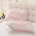 Pink plaid cotton pillow cover with cute bear embroidery, soft and comfortable for all seasons. - Three Animals