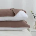 Japanese style cotton gauze thickened brown grid pillow towel, soft variant view. - Brown