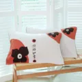 Soft cotton gauze couple pillow towels featuring cute persimmon pattern and blessing text. - Single Piece / Persimmon