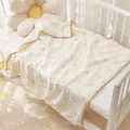 Couverture bébé en gaze à pois avec joli motif tulipe et coussin marguerite pour lit. - Tulipe Rose