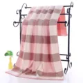 Katoenen gaas geruite badhanddoek, roze bruin geblokte volwassen handdoek, dik absorberend. - 70*140cm / Grote Britse ruit roze