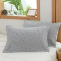 Housse de coussin en gaze de coton style japonais, motif à carreaux gris, literie douce - Blanc Cassé / 52 x 75 cm (À l'unité)