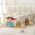 Taie d'oreiller confortable en coton peigné avec impression de dessin animé mignon, linge de lit - Fille chiot / 1 Pièce/Paquet