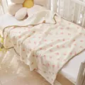 Couverture bébé en gaze et minky avec motif lapin, douce couette pour lit de nouveau-né. - Lapin Rose