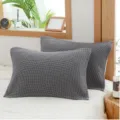 Housse de coussin en gaze de coton à carreaux gris foncé style japonais minimaliste pour dortoir. - Gris / 52 x 75 cm (À l'unité)