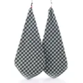 Green and white checkered cotton small towel, square face towel with hanging loop variant. - Green Mini Grid