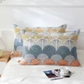 Housse de coussin en gaze de coton style japonais, douce et respirante à motif géométrique. - 48*74cm / Feuille d'éventail bleu