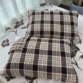 Classic brown plaid cotton gauze pillow towel, soft and breathable couple pillow cover. - Checkered Coffee