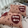 Four-season cotton gauze couple pillowcase with sweet heart leopard print for dormitory use. - Leopard Pink