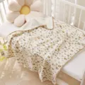 Couverture bebe points minky douce gaze nouveau-ne nourrisson couette lit bebe design floral - Ours de jardin violet