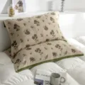 Cotton 4-layer gauze pillowcase, beige floral print with green border variant style. - 52*75cm [Single Piece] / Vintage Flower
