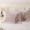 Cute cartoon soft gauze pillowcases pair for adult couple, breathable cotton bedding set. - Fun Dinosaur Purple