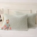 Cute cartoon cotton gauze pillowcase pair, light green star pattern with sweet bear embroidery. - Watermelon Bear