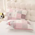 Cute patchwork pillow towel for kids home bedroom, soft breathable cotton pillow cover pink grey. - Kaku Bear Pink