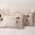 Cute cartoon llama pillow towel, purple plaid cotton bedding cover pair for home bedroom use. - Alpaca Purple
