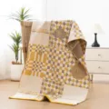 Katoenen gaas badhanddoek verdikt geruit deken absorberend thuis douche comfortabel zacht - Modewerk geel / 70*140cm