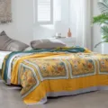 5-layer gauze cotton blanket, yellow floral summer air conditioning quilt, cozy home decor. - Romantic Yellow