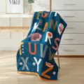 Telo bagno in garza di cotone con stampa alfabeto colorato, morbido e assorbente per casa. - 70*140cm / Mea Culpa Blu