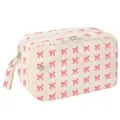 Corduroy cosmetic bag portable double layer pencil case large capacity student stationery pouch - Pink Bow (Small)