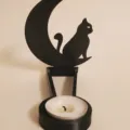 Black cat and moon tealight candle holder desktop decor spooky halloween ornament - Letter I
