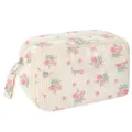 Beige corduroy double layer cosmetic bag and cute pink rose floral pencil case storage pouch. - Pink Floral