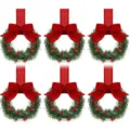 Mini ghirlanda di Natale con fiocco rosso e bacche, ideale per decorazioni natalizie e armadi. - 6 Pezzi/Confezione / Rosso
