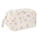 Corduroy pencil case double layer cosmetic storage bag portable floral makeup organizer pouch - Purple Floral