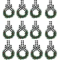 Mini Christmas wreath with berries and buffalo plaid bow for holiday cabinet hanging decor. - 12 Pieces / Black White Grid