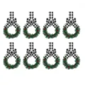 Mini Christmas wreath set with buffalo plaid bow and red berries for holiday tree hanging decor. - 8 Pieces / Black White Grid