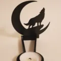 Black 3D printed wolf and moon shadow tealight candle holder desktop decor piece. - M