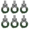 Mini Christmas wreath set with berries and plaid bow hanging decoration for holiday cabinet decor - 6 Pieces/Pack / Black White Grid