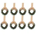 Mini Christmas wreath with red berries burlap bow hanging decoration for cabinet holiday party - 8 Pieces / Cotton Linen Color