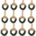 Mini Christmas tree wreath with red berries burlap bow for holiday party hanging decoration. - 12 Pieces / Cotton Linen Color