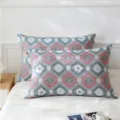 Japanese style cotton gauze embroidered pillowcase set, geometric floral pattern home bedding. - 48*74cm / Sakura Gray